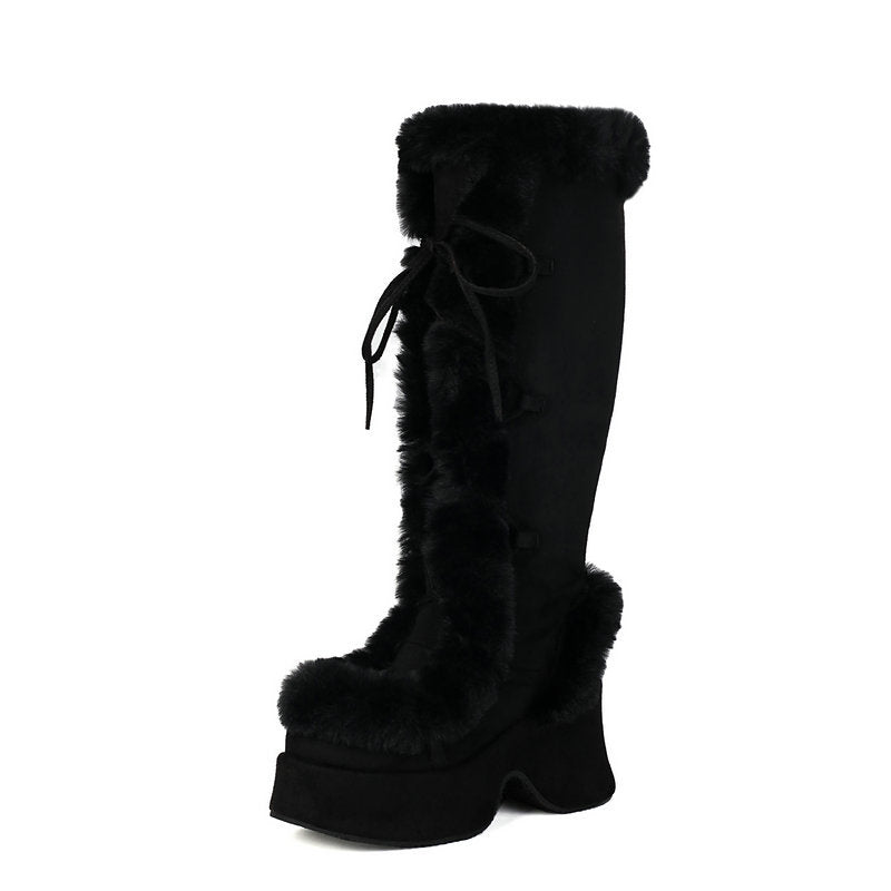 Women's Faux Fur-Trim Platform Knee-High Boots