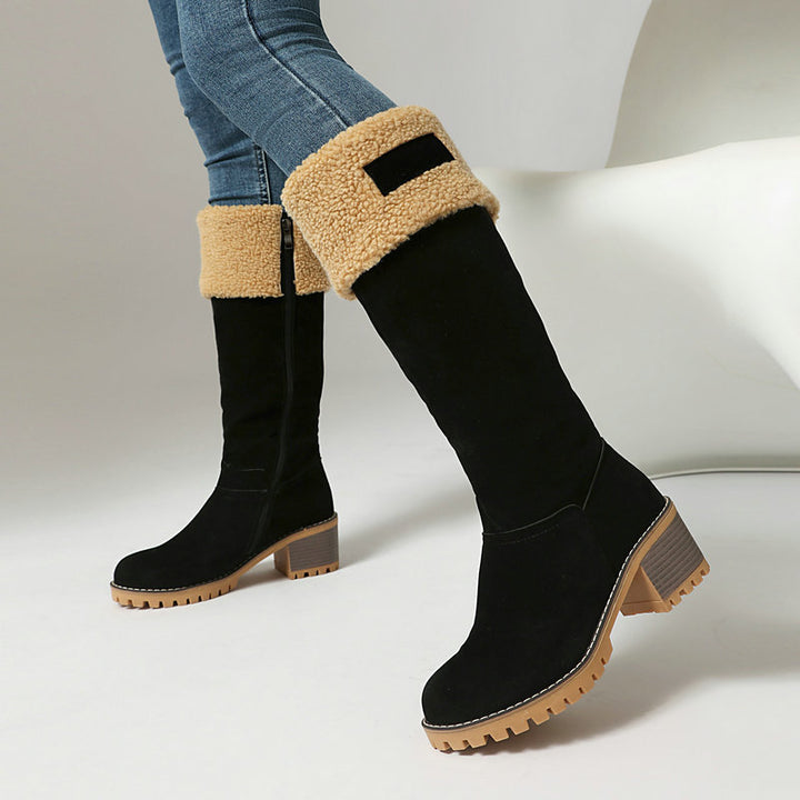 Women's Plush-Cuff Block-Heel Knee-High Boots