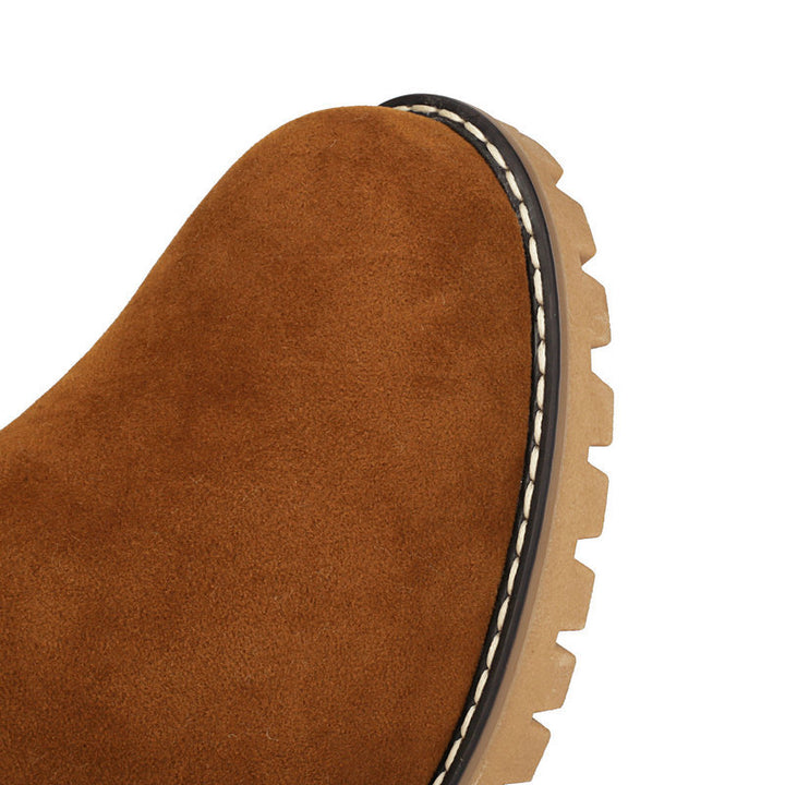 brown Women's Plush-Cuff Block-Heel Knee-High Boots