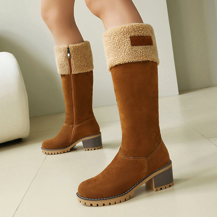 Women's Plush-Cuff Block-Heel Knee-High Boots