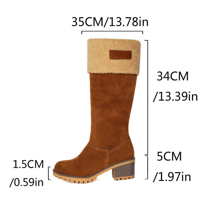 brown Women's Plush-Cuff Block-Heel Knee-High Boots