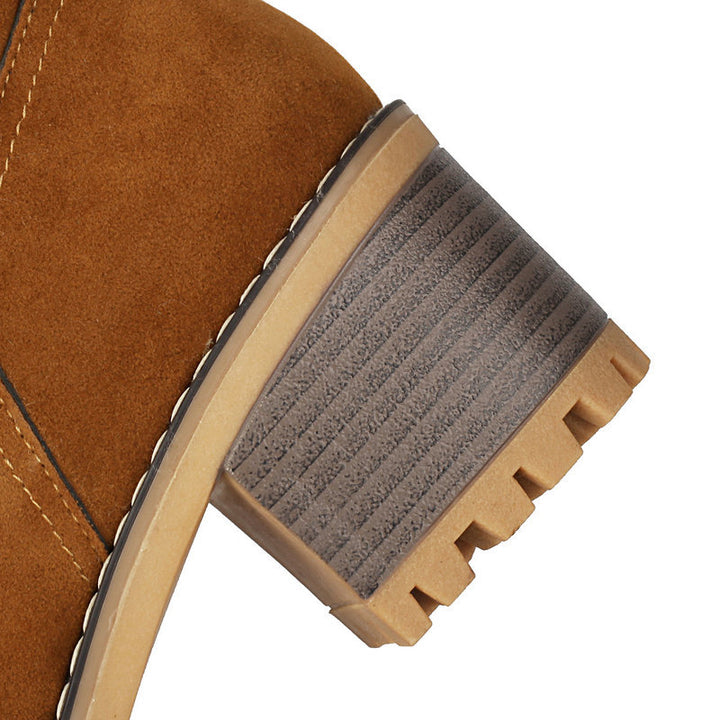 brown Women's Plush-Cuff Block-Heel Knee-High Boots