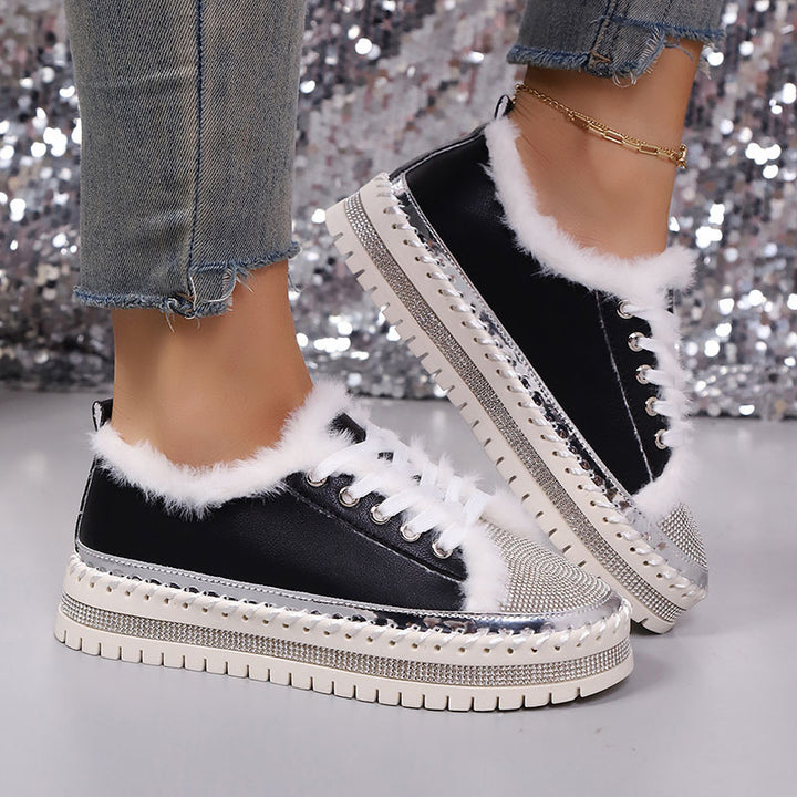 Women's Plush-Trim Rhinestone Platform Sneakers