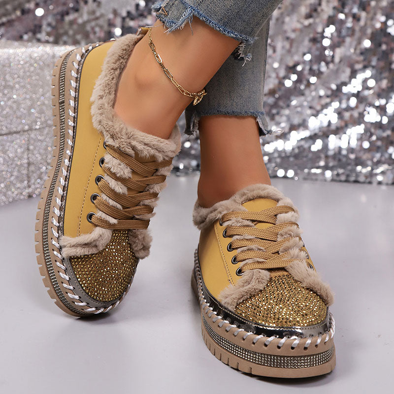 Women's Plush-Trim Rhinestone Platform Sneakers