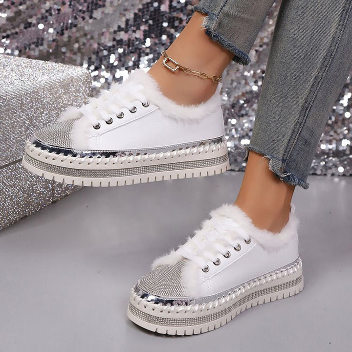 Women's Plush-Trim Rhinestone Platform Sneakers