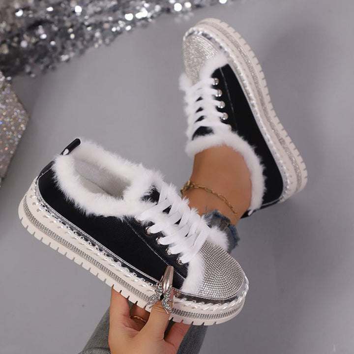 Women's Plush-Trim Rhinestone Platform Sneakers