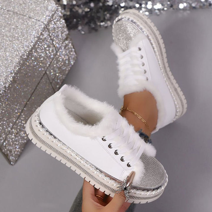 Women's Plush-Trim Rhinestone Platform Sneakers