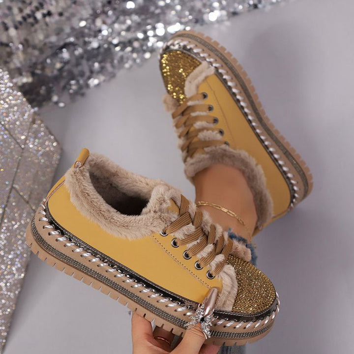 Women's Plush-Trim Rhinestone Platform Sneakers