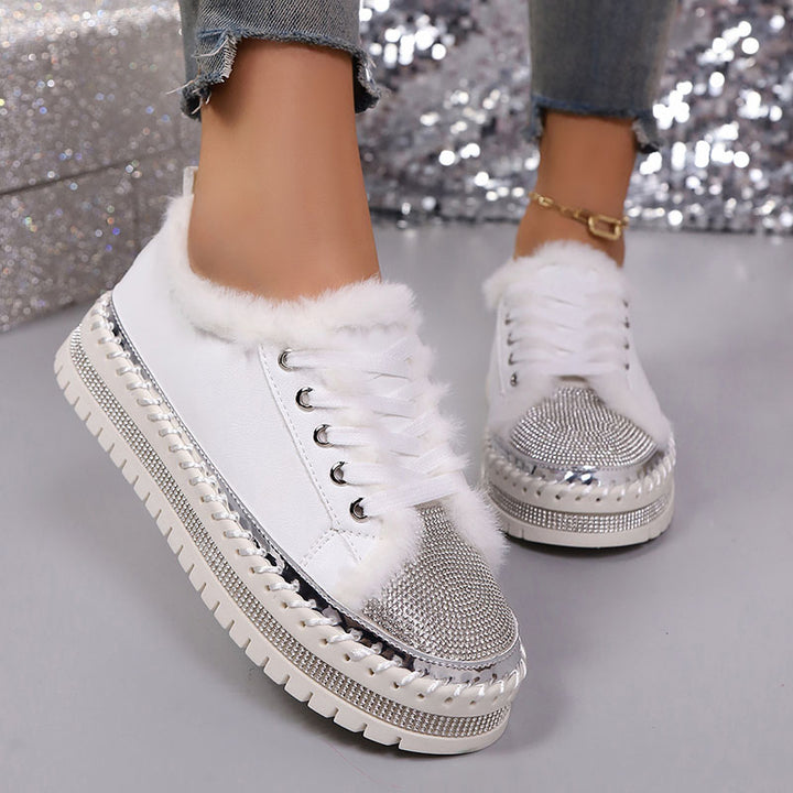 Women's Plush-Trim Rhinestone Platform Sneakers