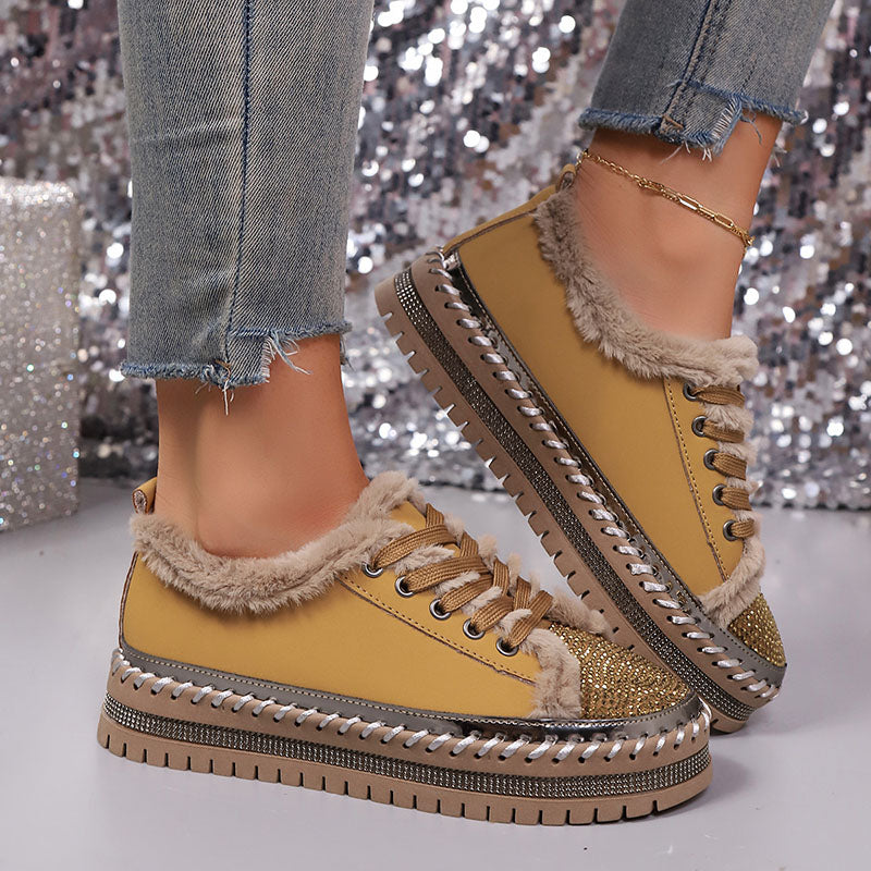Women's Plush-Trim Rhinestone Platform Sneakers
