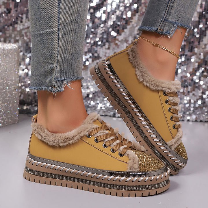 Women's Plush-Trim Rhinestone Platform Sneakers