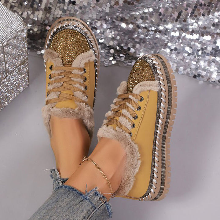 Women's Plush-Trim Rhinestone Platform Sneakers