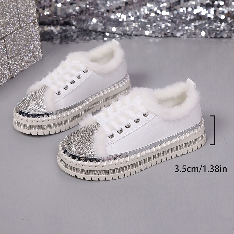 Women's Plush-Trim Rhinestone Platform Sneakers