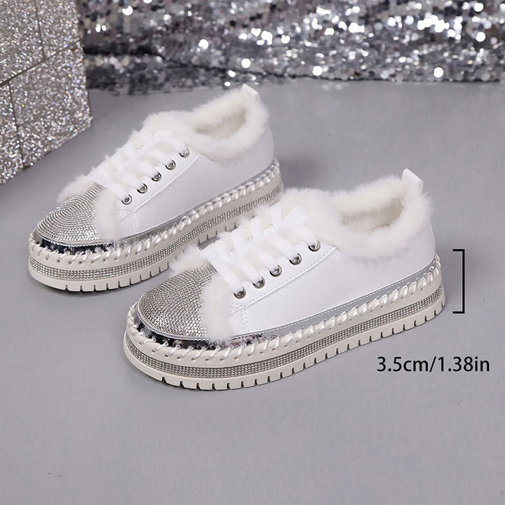 Women's Plush-Trim Rhinestone Platform Sneakers