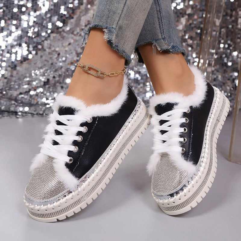 Women's Plush-Trim Rhinestone Platform Sneakers