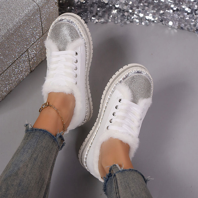 Women's Plush-Trim Rhinestone Platform Sneakers