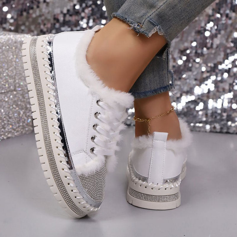 Women's Plush-Trim Rhinestone Platform Sneakers
