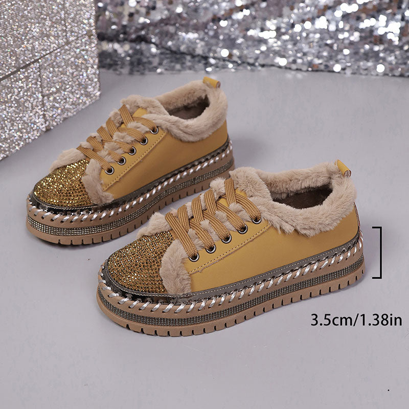 Women's Plush-Trim Rhinestone Platform Sneakers