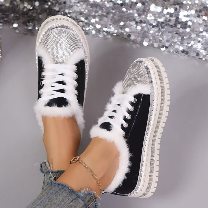 Women's Plush-Trim Rhinestone Platform Sneakers