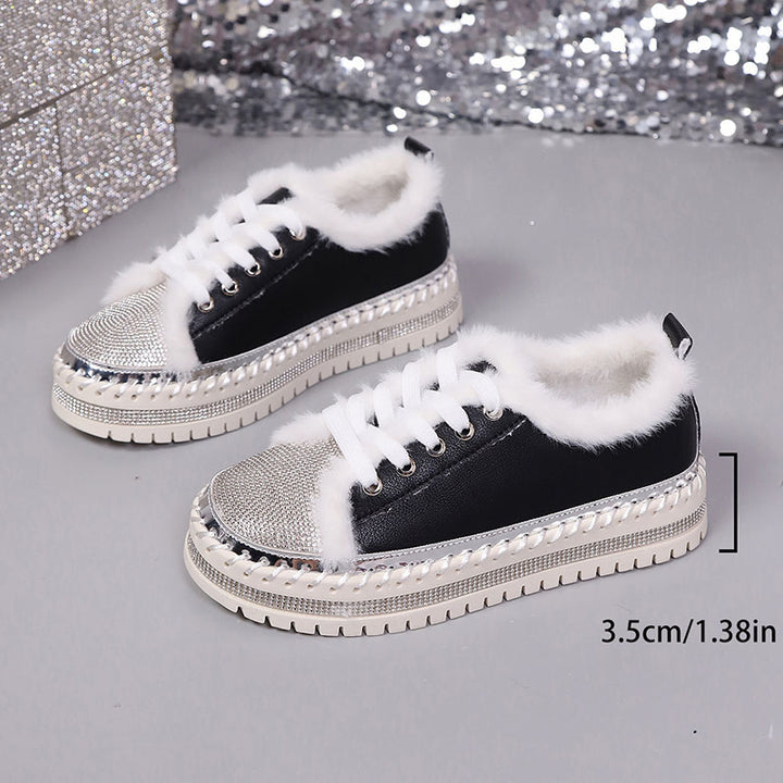 Women's Plush-Trim Rhinestone Platform Sneakers