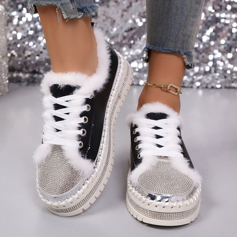 Women's Plush-Trim Rhinestone Platform Sneakers