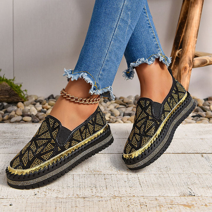 Women's Geometric Rhinestone Platform Loafers