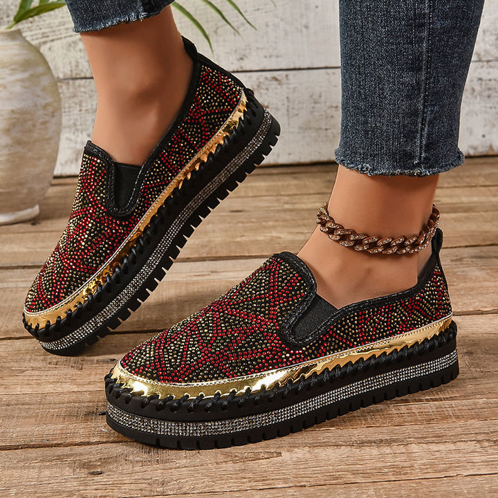 Women's Geometric Rhinestone Platform Loafers