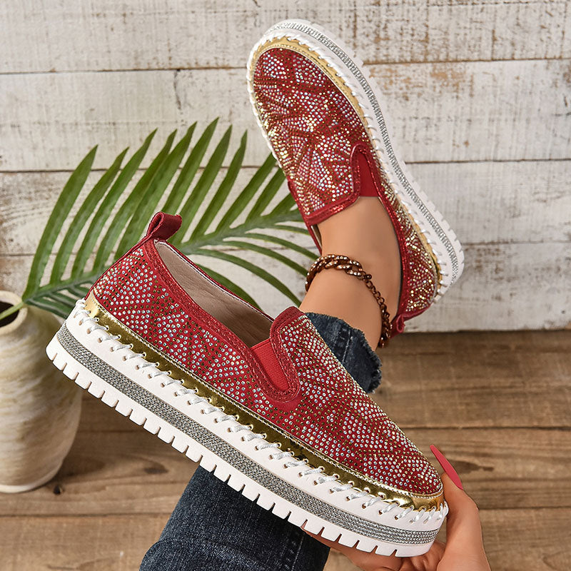 Women's Geometric Rhinestone Platform Loafers