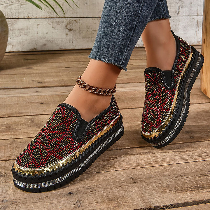 Women's Geometric Rhinestone Platform Loafers