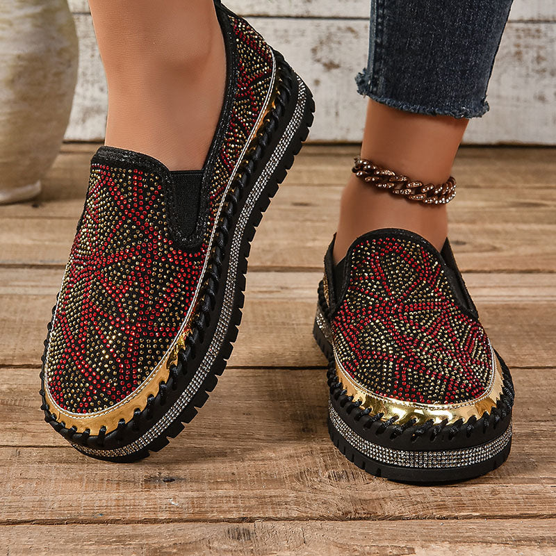 Women's Geometric Rhinestone Platform Loafers