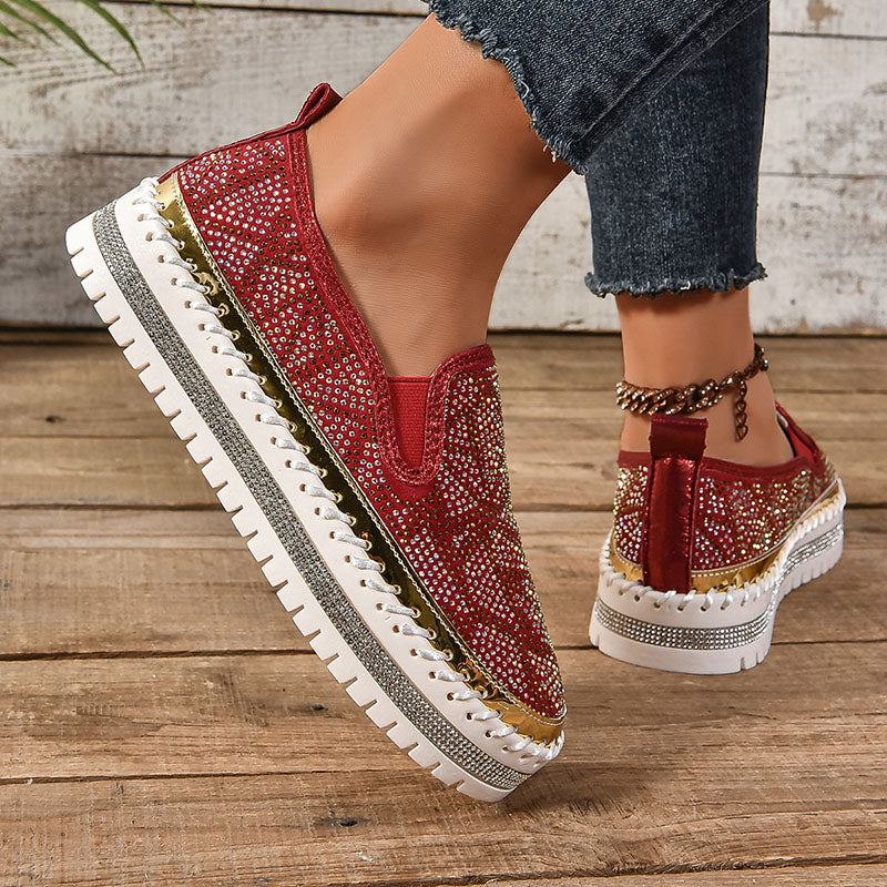 Women's Geometric Rhinestone Platform Loafers