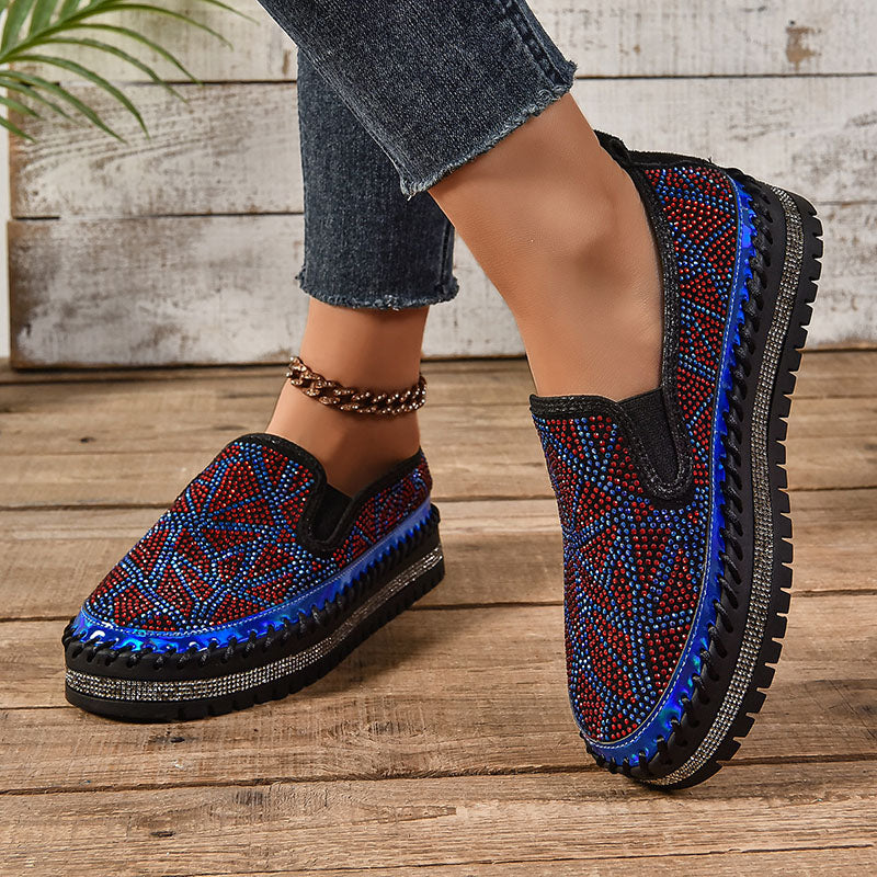 Women's Geometric Rhinestone Platform Loafers