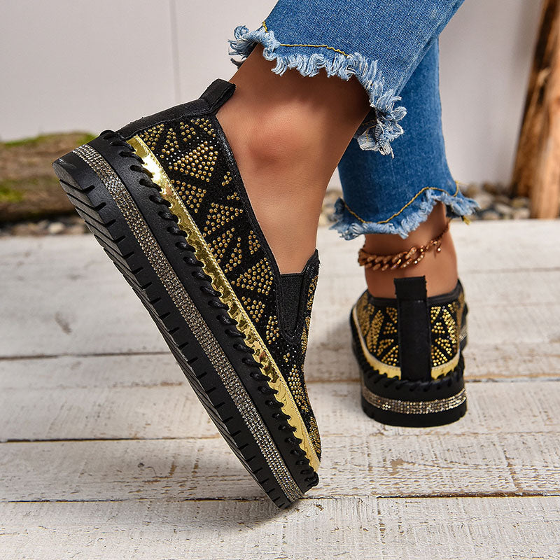 Women's Geometric Rhinestone Platform Loafers