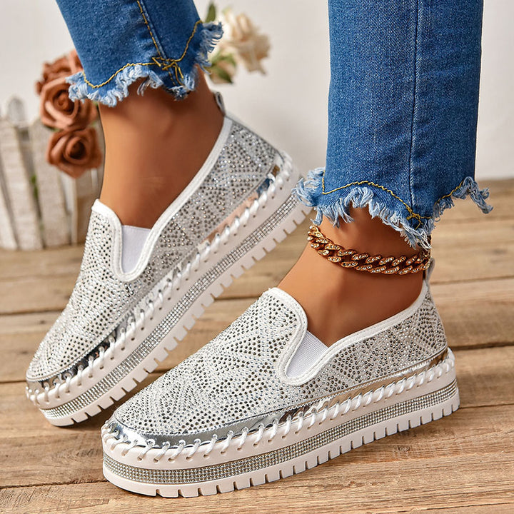 Women's Geometric Rhinestone Platform Loafers