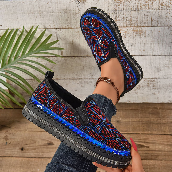 Women's Geometric Rhinestone Platform Loafers