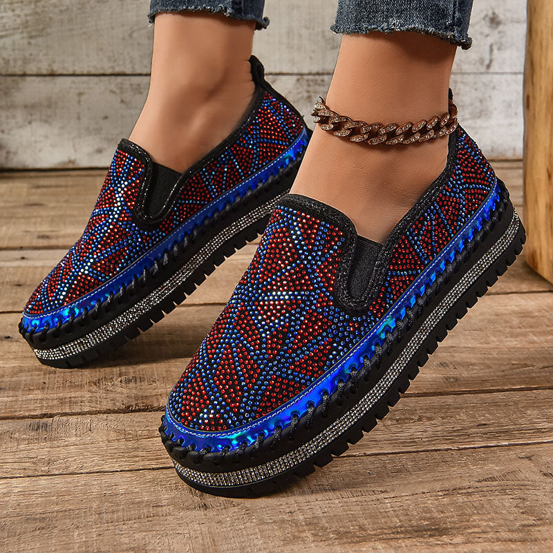 Women's Geometric Rhinestone Platform Loafers