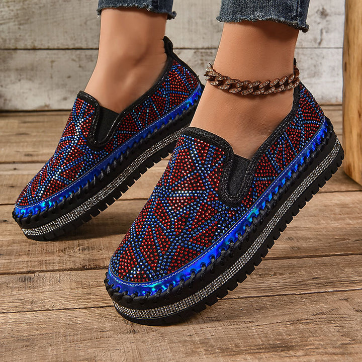 Women's Geometric Rhinestone Platform Loafers