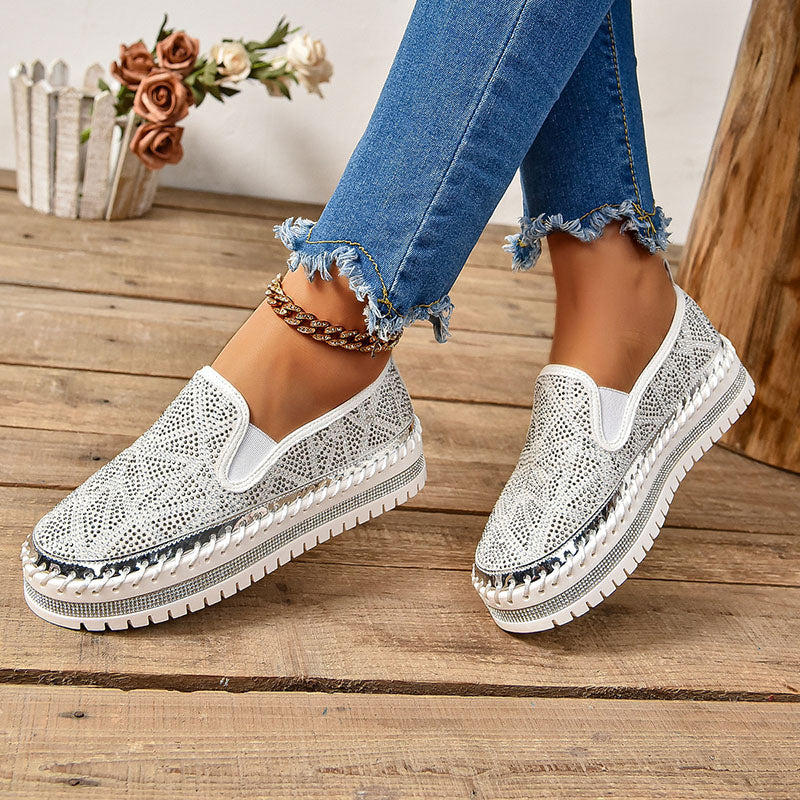 Women's Geometric Rhinestone Platform Loafers