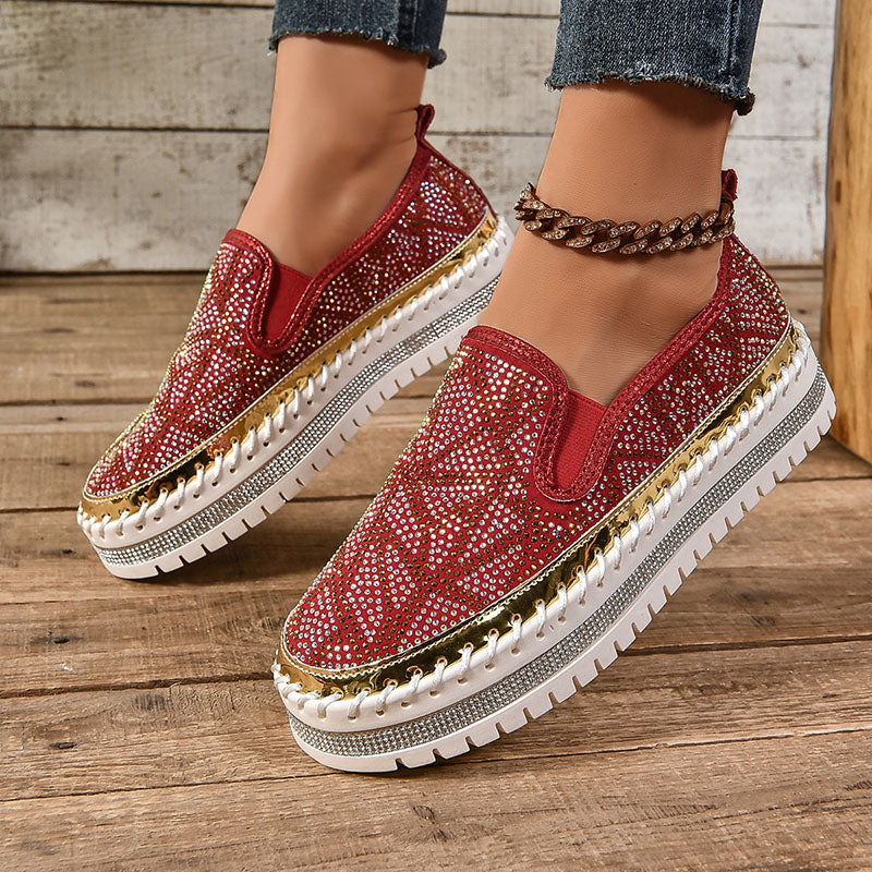 Women's Geometric Rhinestone Platform Loafers