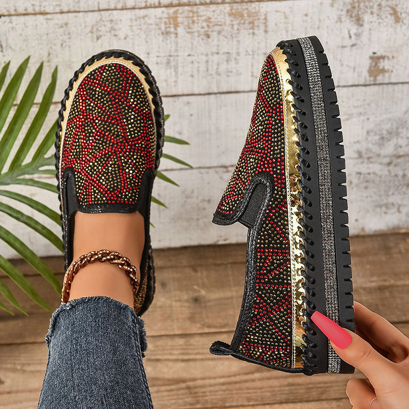Women's Geometric Rhinestone Platform Loafers
