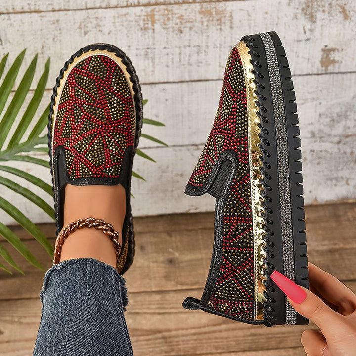 Women's Geometric Rhinestone Platform Loafers