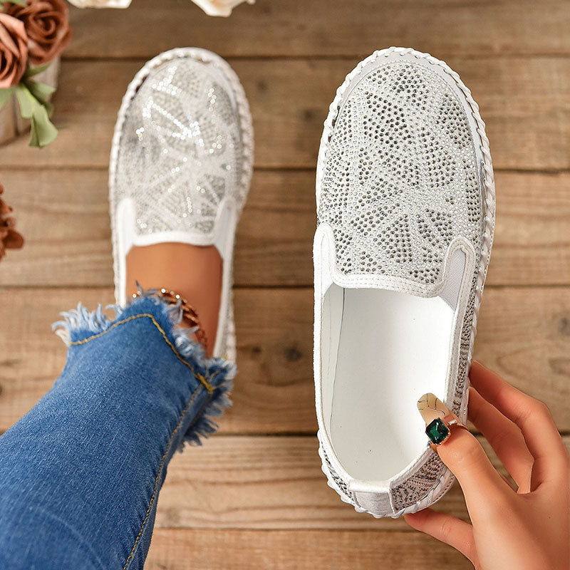 Women's Geometric Rhinestone Platform Loafers