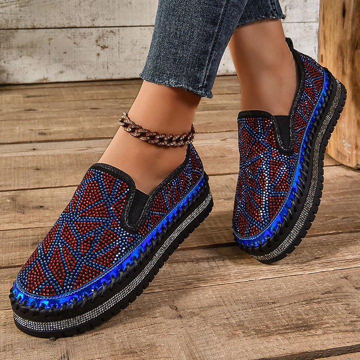 Women's Geometric Rhinestone Platform Loafers
