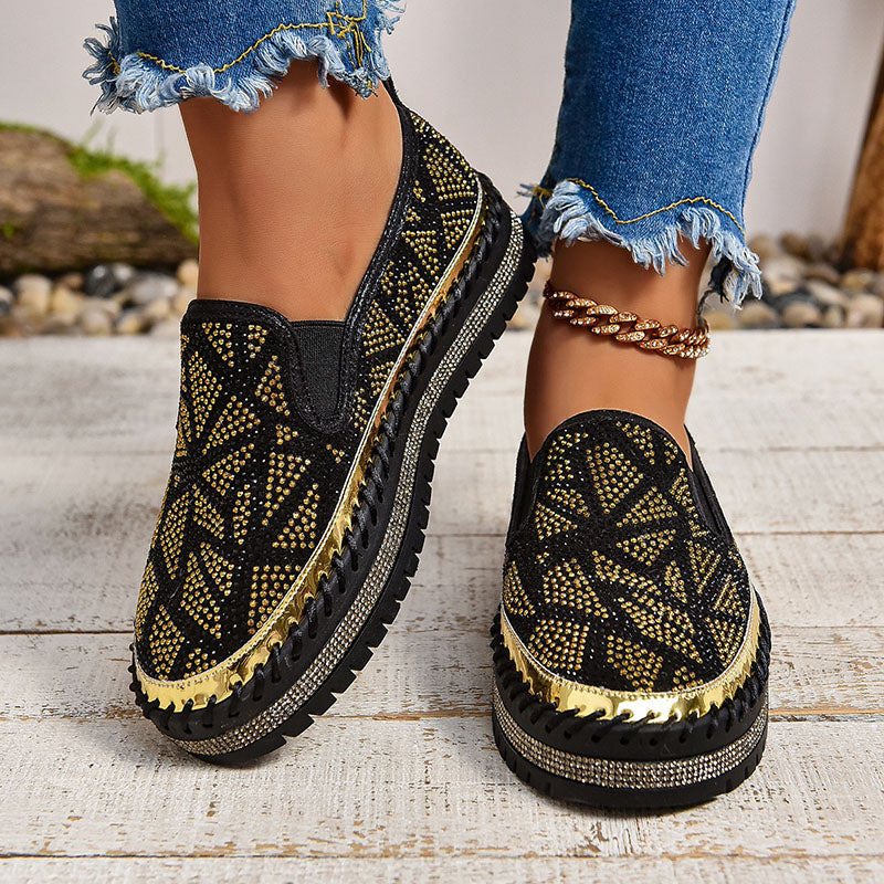 Women's Geometric Rhinestone Platform Loafers