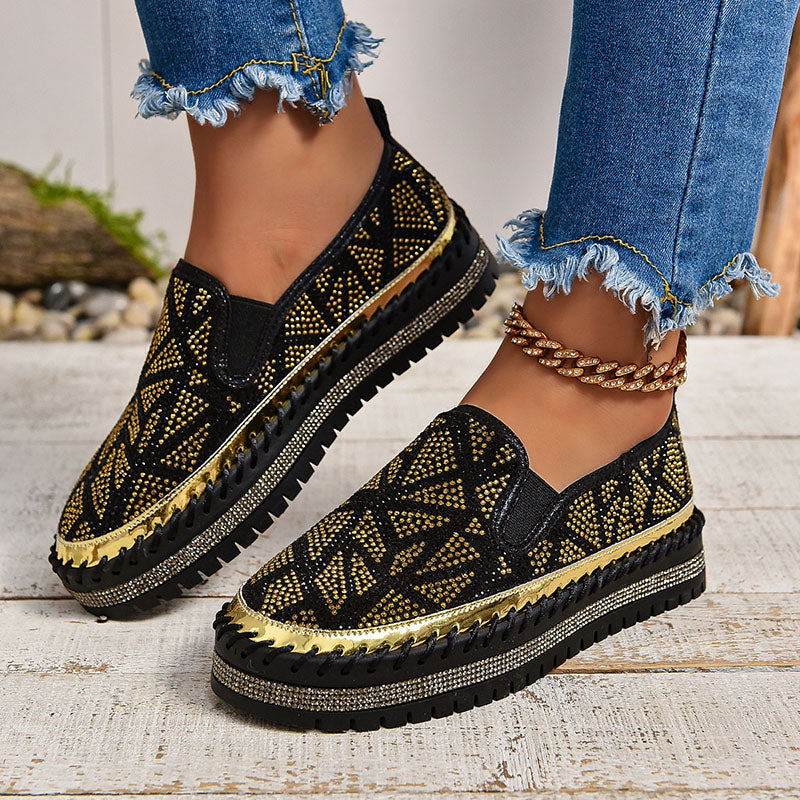 Women's Geometric Rhinestone Platform Loafers