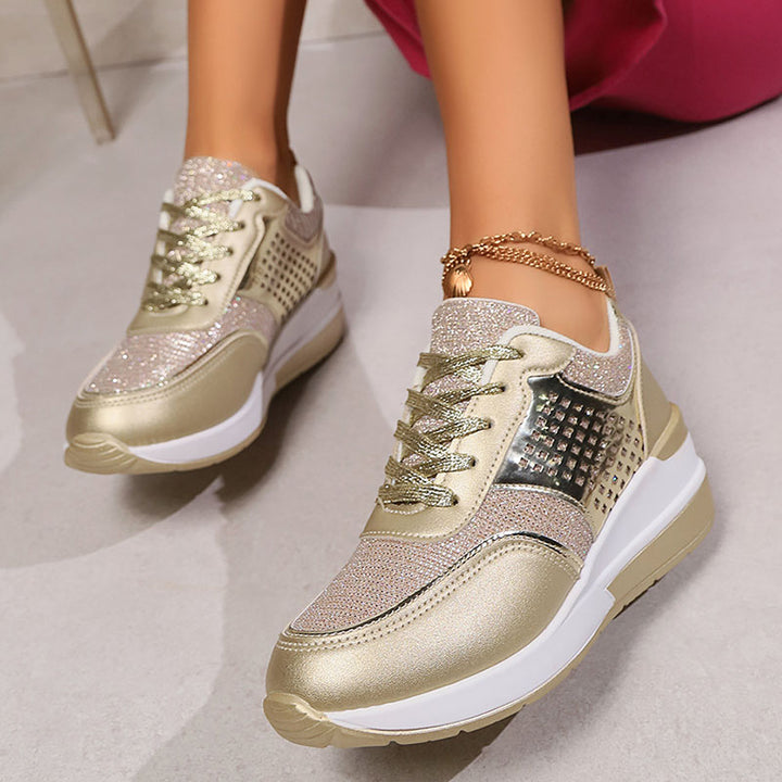 Women's Glitter Wedge Sneakers with Studded Panels