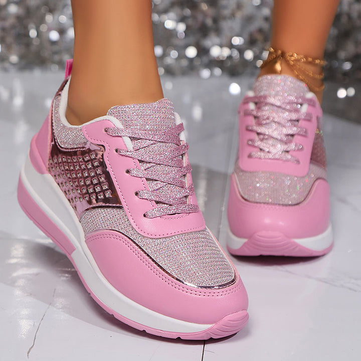 Women's Glitter Wedge Sneakers with Studded Panels