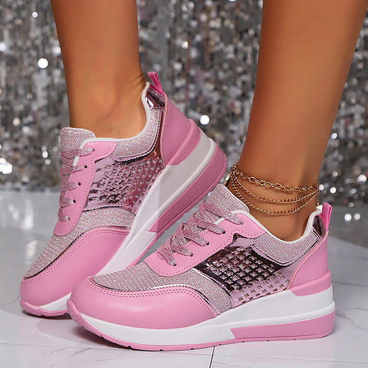 Women's Glitter Wedge Sneakers with Studded Panels