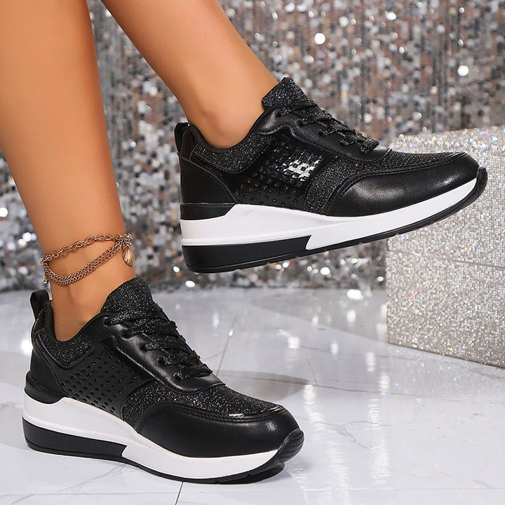 Women's Glitter Wedge Sneakers with Studded Panels