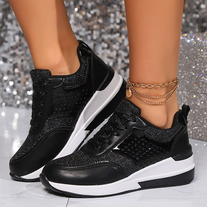 Women's Glitter Wedge Sneakers with Studded Panels